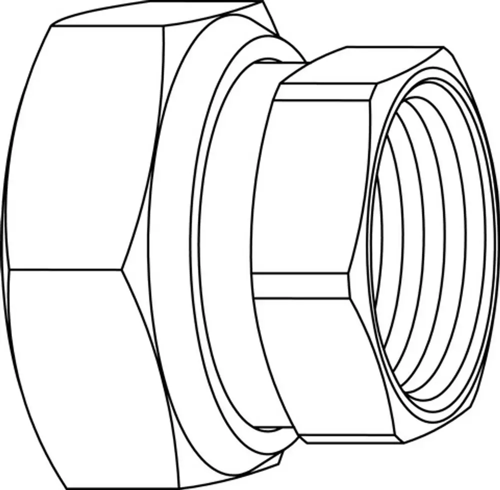 IMI Hydronic Engineering Verbindungselement mit Innengewinde und freilaufender Mutter, dargestellt in einer schematischen Ansicht.